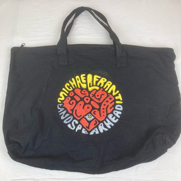 Michael Franti & Spearhead Black Heart Tote Bag Black Cotton Canvas Graphic Zip - Picture 1 of 8